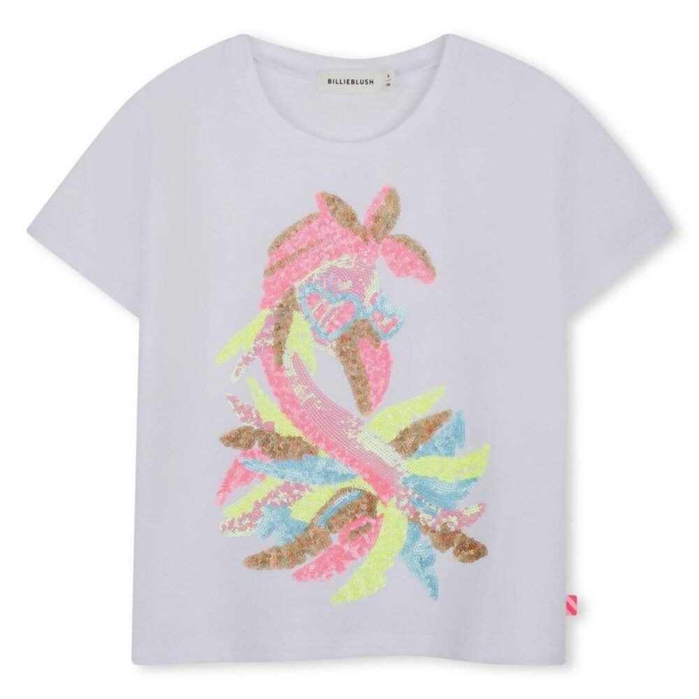 Billieblush Girls Flamingo T-Shirt / White